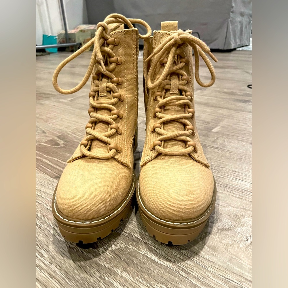 Tan lace up combat boots